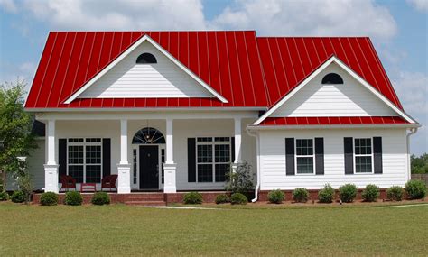 red metal roof on white house|white standing seam metal roof.